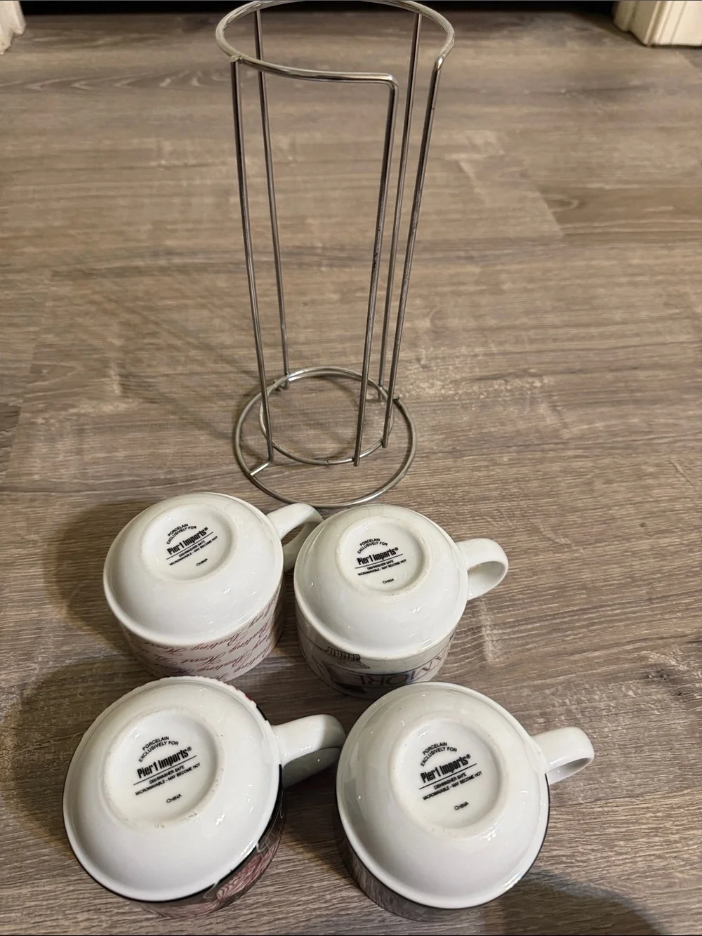 Pier 1 Imports Ceramic Stacking Mugs - Be Still My Beating Heart Rack Set of 4